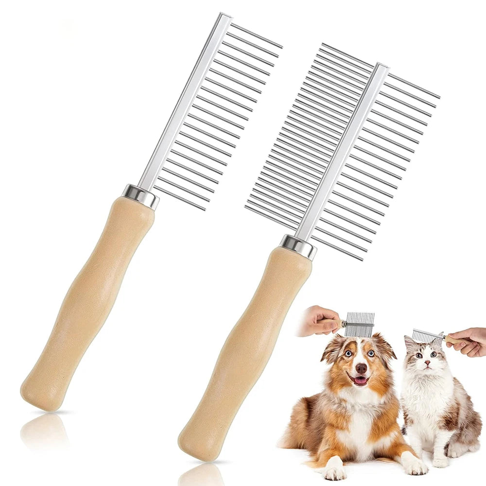 1Pcs Pet Wooden Handle Comb Cats/Dogs Stainless Steel Beauty Comb Pet Hair Removal Cleaning Tool Portable Dog Massage Accessory