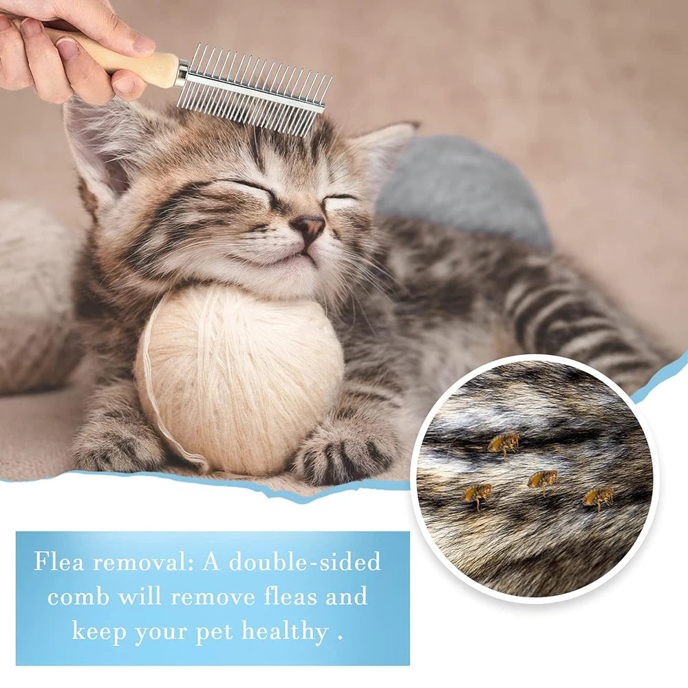 1Pcs Pet Wooden Handle Comb Cats/Dogs Stainless Steel Beauty Comb Pet Hair Removal Cleaning Tool Portable Dog Massage Accessory
