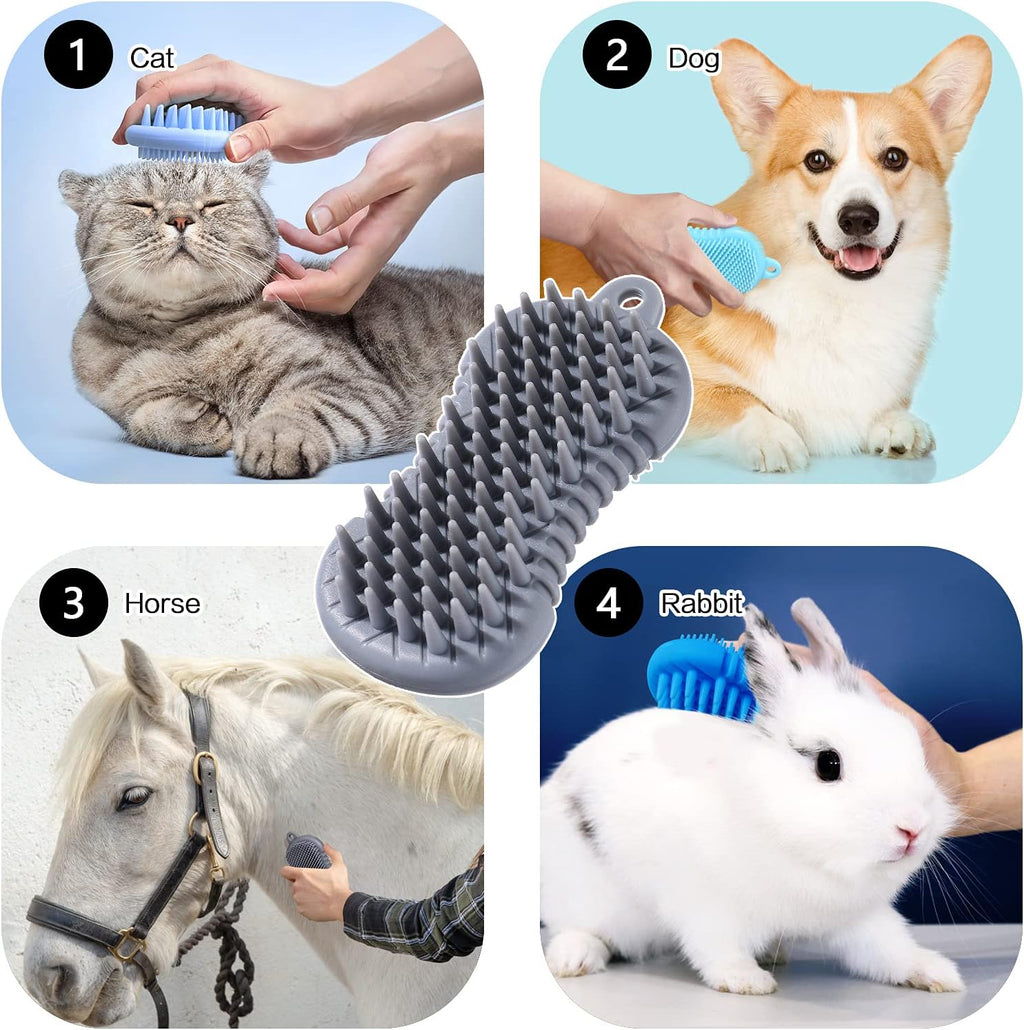 Pet Grooming Shampoo Brush, 2021 Newest Silicone Bath Brush Soothing Massage Bristles for Dogs and Cats with Long Short Hair Washing, Gently Removes Loose & Shed Fur (5 Inch, Slate Gray)