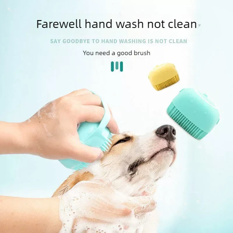 Dog Bathing Brush Pet Massage Brush Shampoo Dispenser Soft Silicone Brush Rubber Bristle for Dogs and Cats Shower Grooming Tool