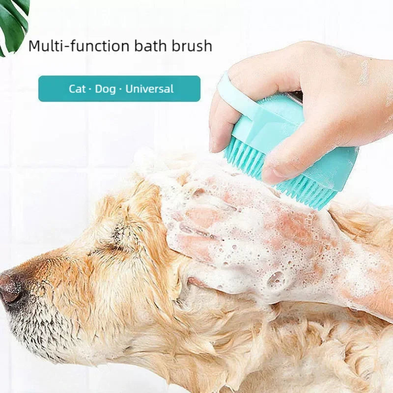 Dog Bathing Brush Pet Massage Brush Shampoo Dispenser Soft Silicone Brush Rubber Bristle for Dogs and Cats Shower Grooming Tool