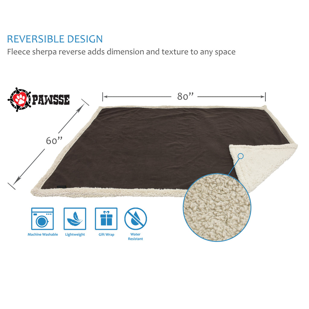 Waterproof Dog Blanket for Bed, Pee Proof Pet Blankets for Couch Sofa Cover, Reversible Furniture Protector Sherpa Cushion Mat for Small to Medium Large Dog, Large, Brown/Tuape, 60"" X 80""