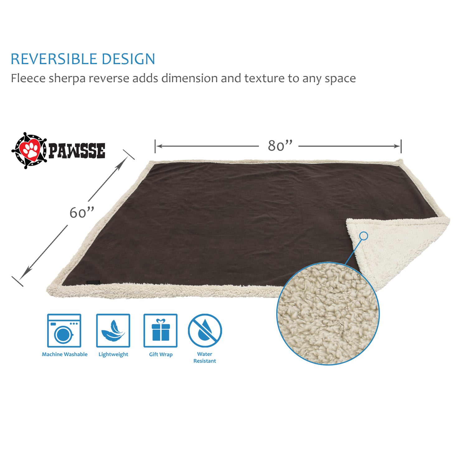 Waterproof Dog Blanket for Bed, Pee Proof Pet Blankets for Couch Sofa Cover, Reversible Furniture Protector Sherpa Cushion Mat for Small to Medium Large Dog, Large, Brown/Tuape, 60"" X 80""