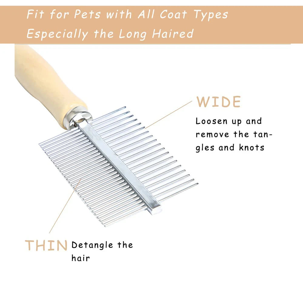 1Pcs Pet Wooden Handle Comb Cats/Dogs Stainless Steel Beauty Comb Pet Hair Removal Cleaning Tool Portable Dog Massage Accessory