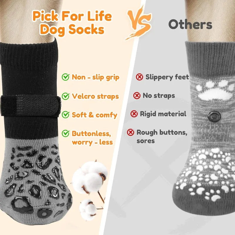 Dog Socks Outdoor Waterproof Dog Shoes Anti-Scratch Adjustable Band Knitted Socks Paw Protection Double-Sided Anti-Slip Dog Sock