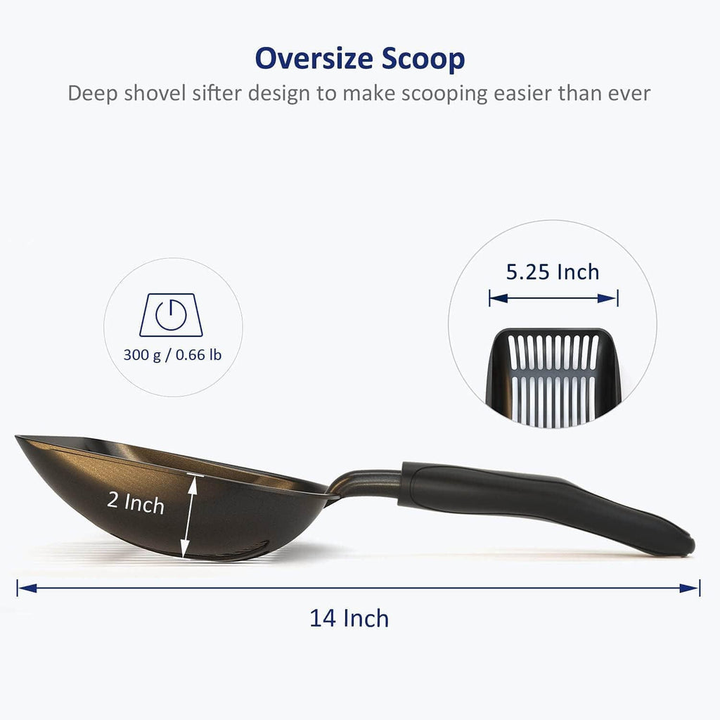 Cat Litter Scoop Non-Stick Metal Deep Shovel Long Handle Black Black Large