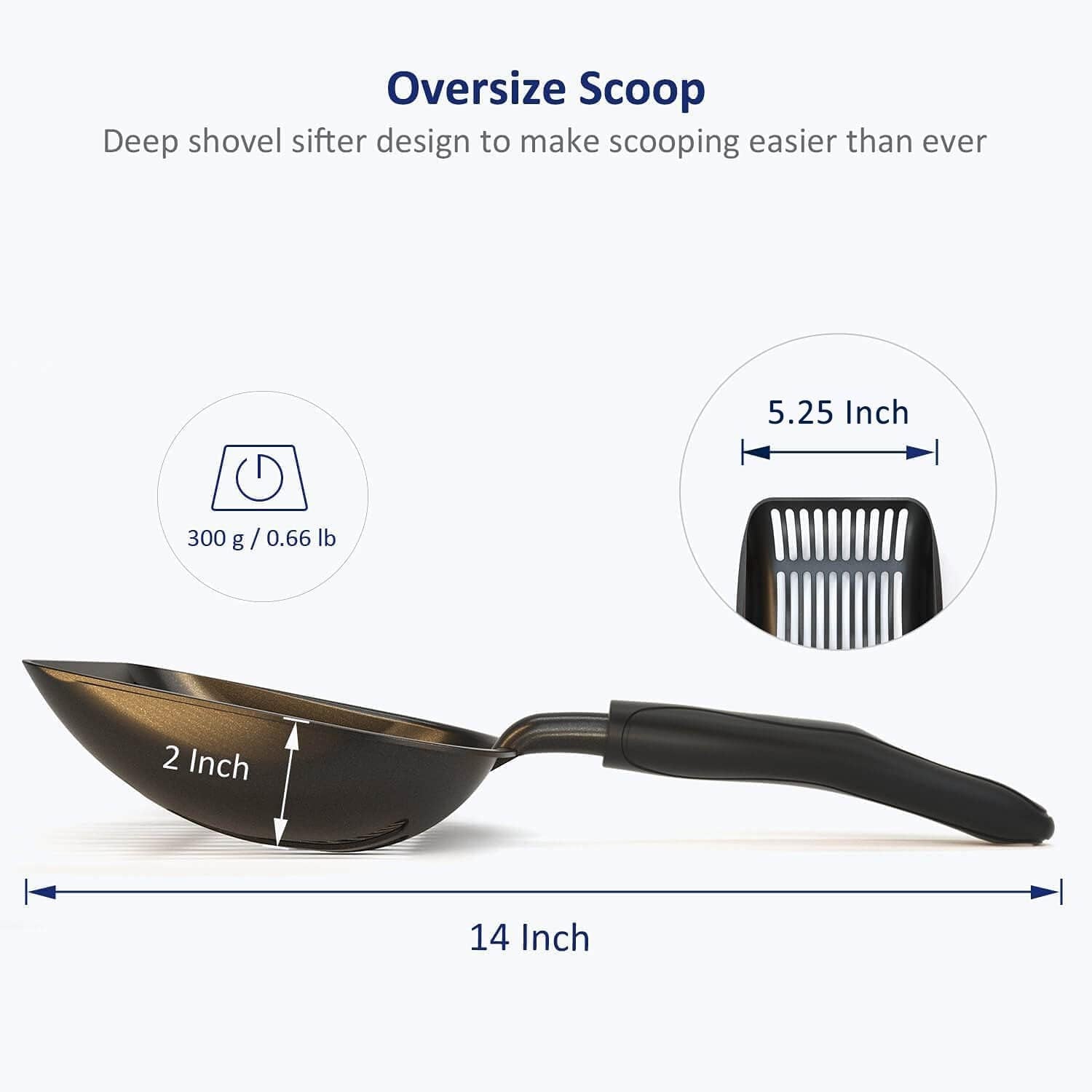 Cat Litter Scoop Non-Stick Metal Deep Shovel Long Handle Black Black Large