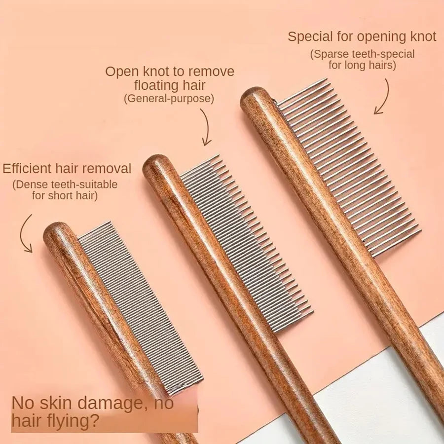 Pet Comb, Grooming Comb for Cats and Dogs, Removes Loose Hair, Wooden Comb, Pet Cleaning and Grooming, Flea Removal Comb