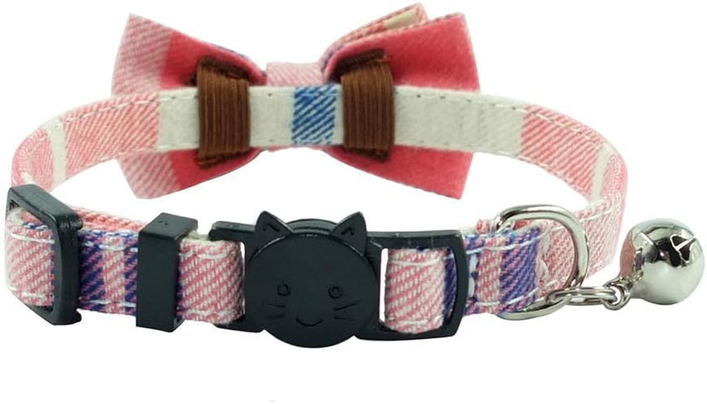 Stylish Pink Plaid Breakaway Cat Collar with Bell and Bow Tie - Adjustable Safety Collar for Kittens (6.8-10.8 In)