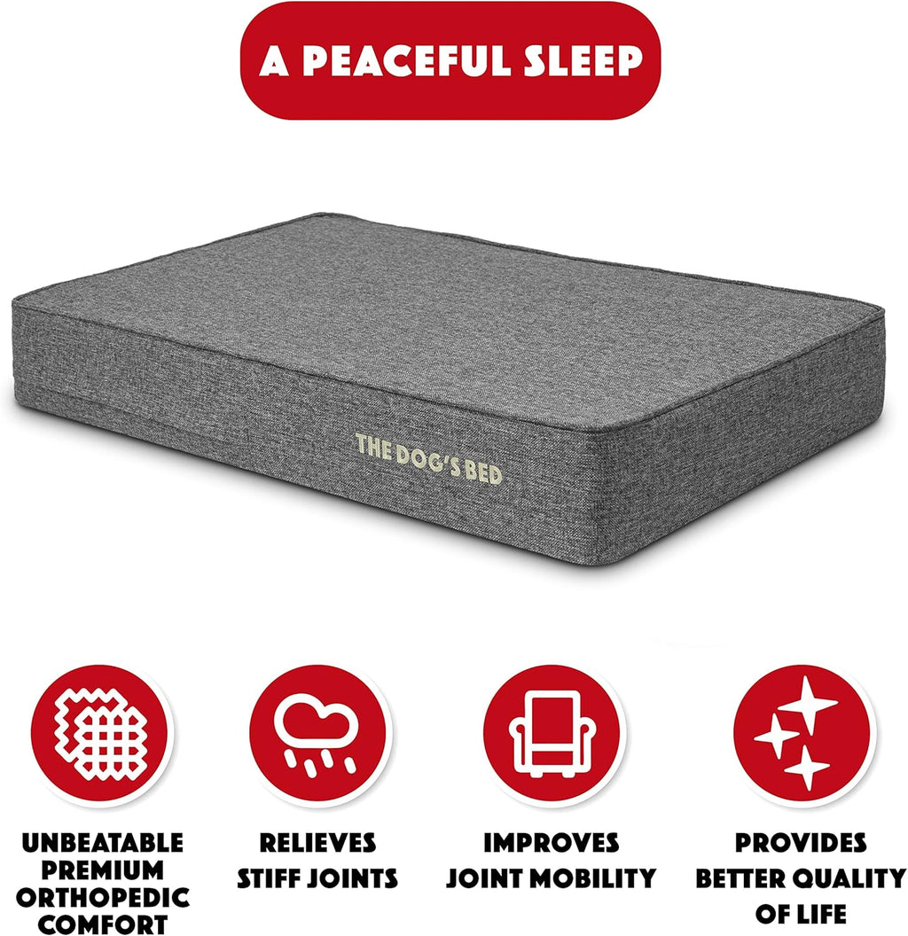 The Dog’S Bed Orthopedic Memory Foam Dog Bed for Large Dogs, Waterproof Washable Cover, Anti-Slip Base, Calming Surface – Certipur-Certified Foam, Grey Linen, 6 Inch Thick