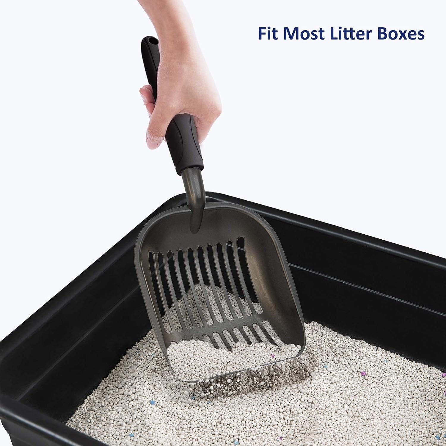 Cat Litter Scoop Non-Stick Metal Deep Shovel Long Handle Black Black Large