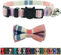 Stylish Pink Plaid Breakaway Cat Collar with Bell and Bow Tie - Adjustable Safety Collar for Kittens (6.8-10.8 In)