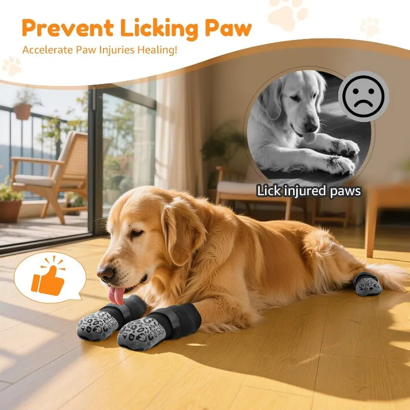 Dog Socks Outdoor Waterproof Dog Shoes Anti-Scratch Adjustable Band Knitted Socks Paw Protection Double-Sided Anti-Slip Dog Sock