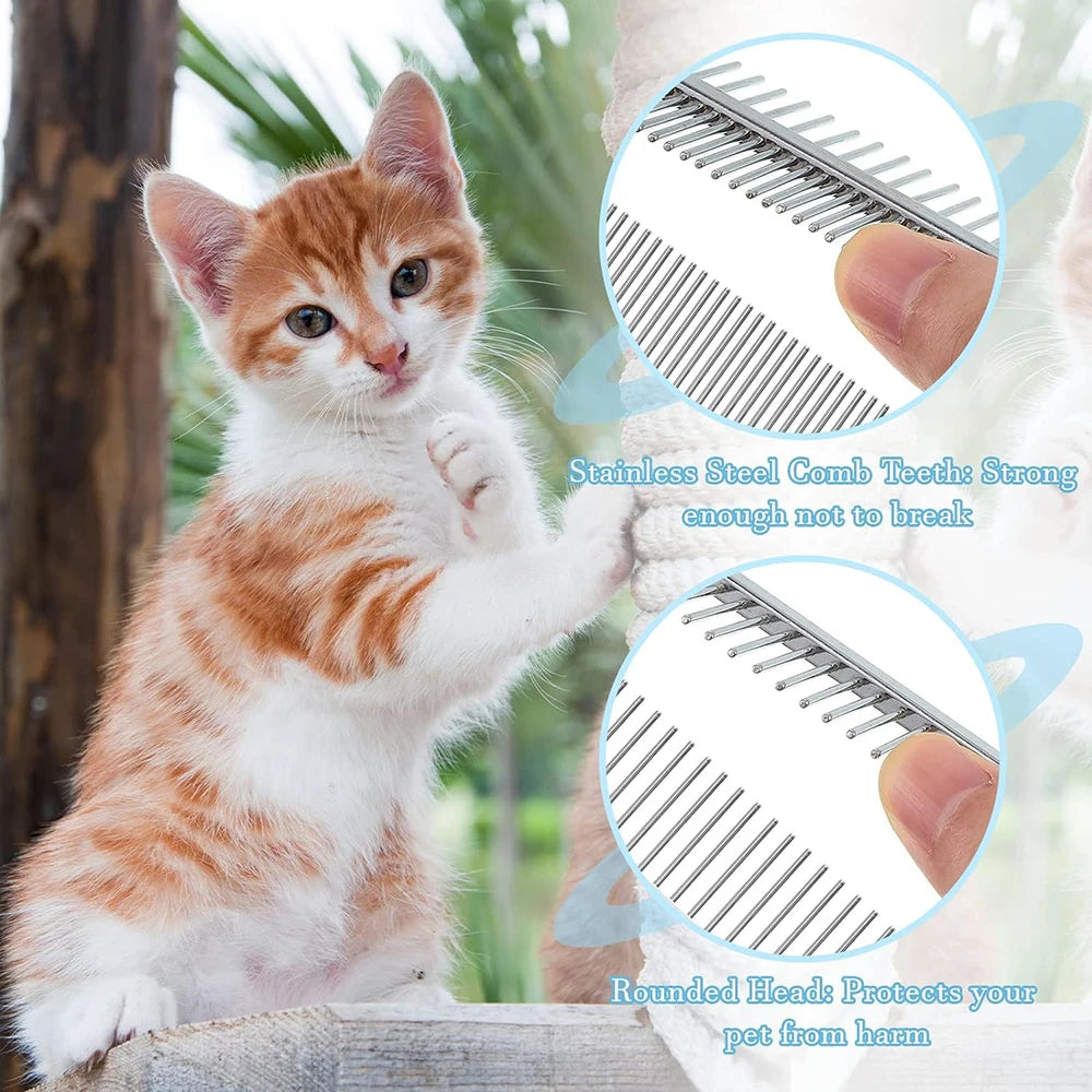 1Pcs Pet Wooden Handle Comb Cats/Dogs Stainless Steel Beauty Comb Pet Hair Removal Cleaning Tool Portable Dog Massage Accessory