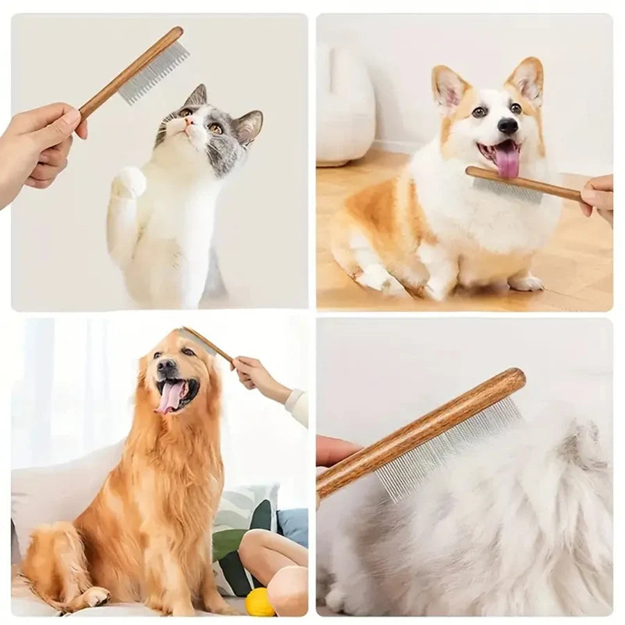 Pet Comb, Grooming Comb for Cats and Dogs, Removes Loose Hair, Wooden Comb, Pet Cleaning and Grooming, Flea Removal Comb