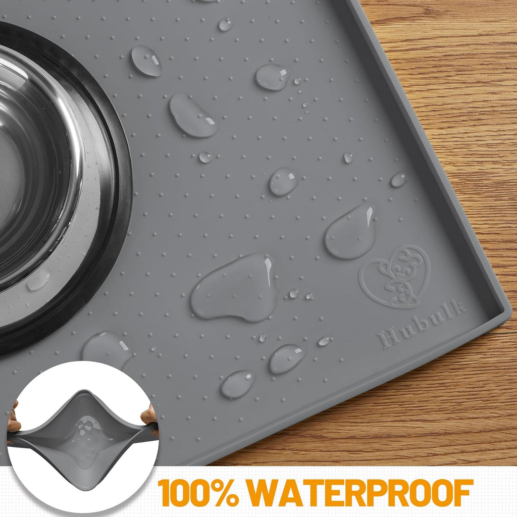 Dog Feeding Mat,100% Waterproof Food Grade Silicone Pet Food and Water Bowl Placemat,Dishwasher, High Raised Edge to Prevent Spills,Nonslip Tray to Stop Messes on Floor (19"X12"X0.5", Grey)