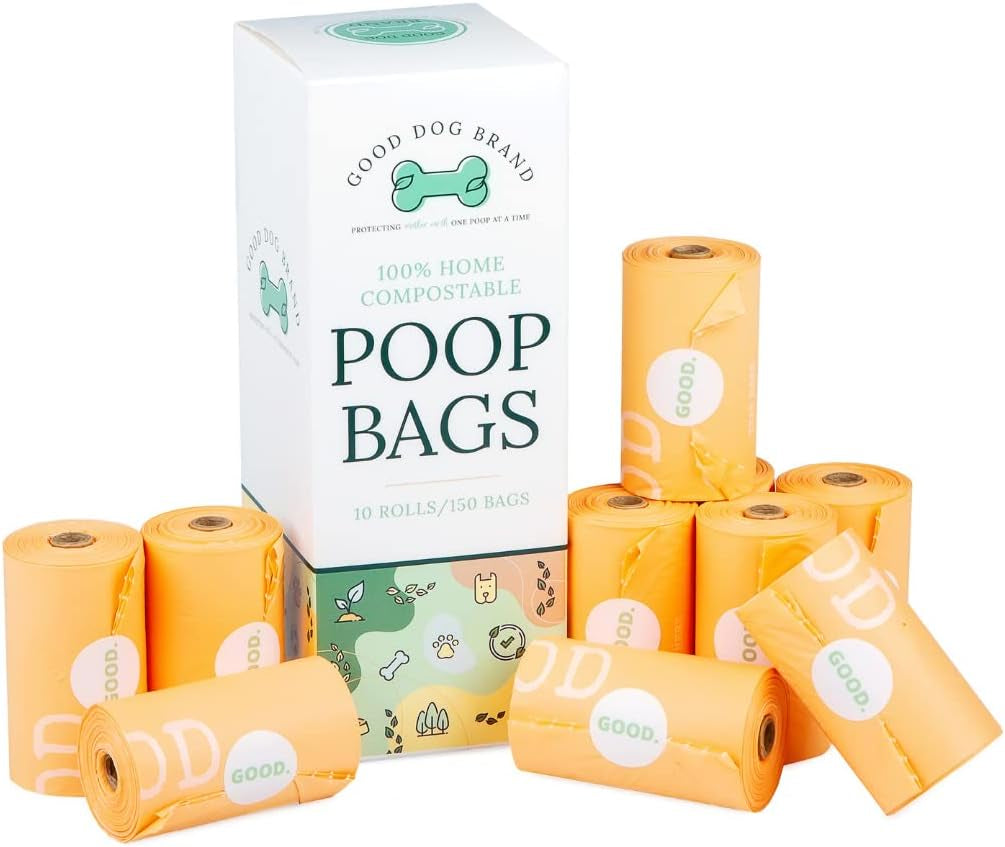 Certified Home Compostable Dog Poop Bags | 150 Total Doggy Poop Bags | Refills 10 Rolls | Unscented | Thick Doggie Poop Bags | Large 9 X 13In | Dog Poop Bag for Pet Waste Bag Dispenser