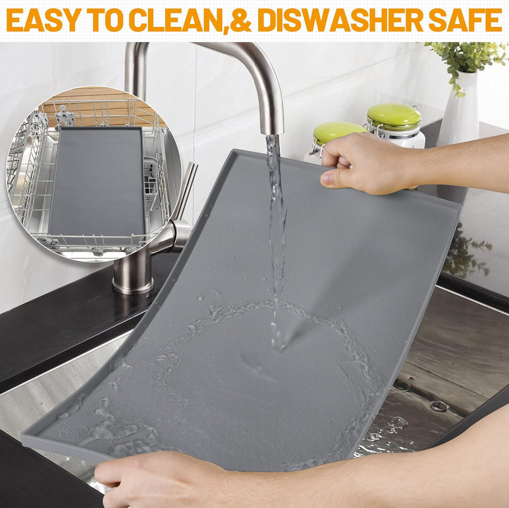 Dog Feeding Mat,100% Waterproof Food Grade Silicone Pet Food and Water Bowl Placemat,Dishwasher, High Raised Edge to Prevent Spills,Nonslip Tray to Stop Messes on Floor (19"X12"X0.5", Grey)