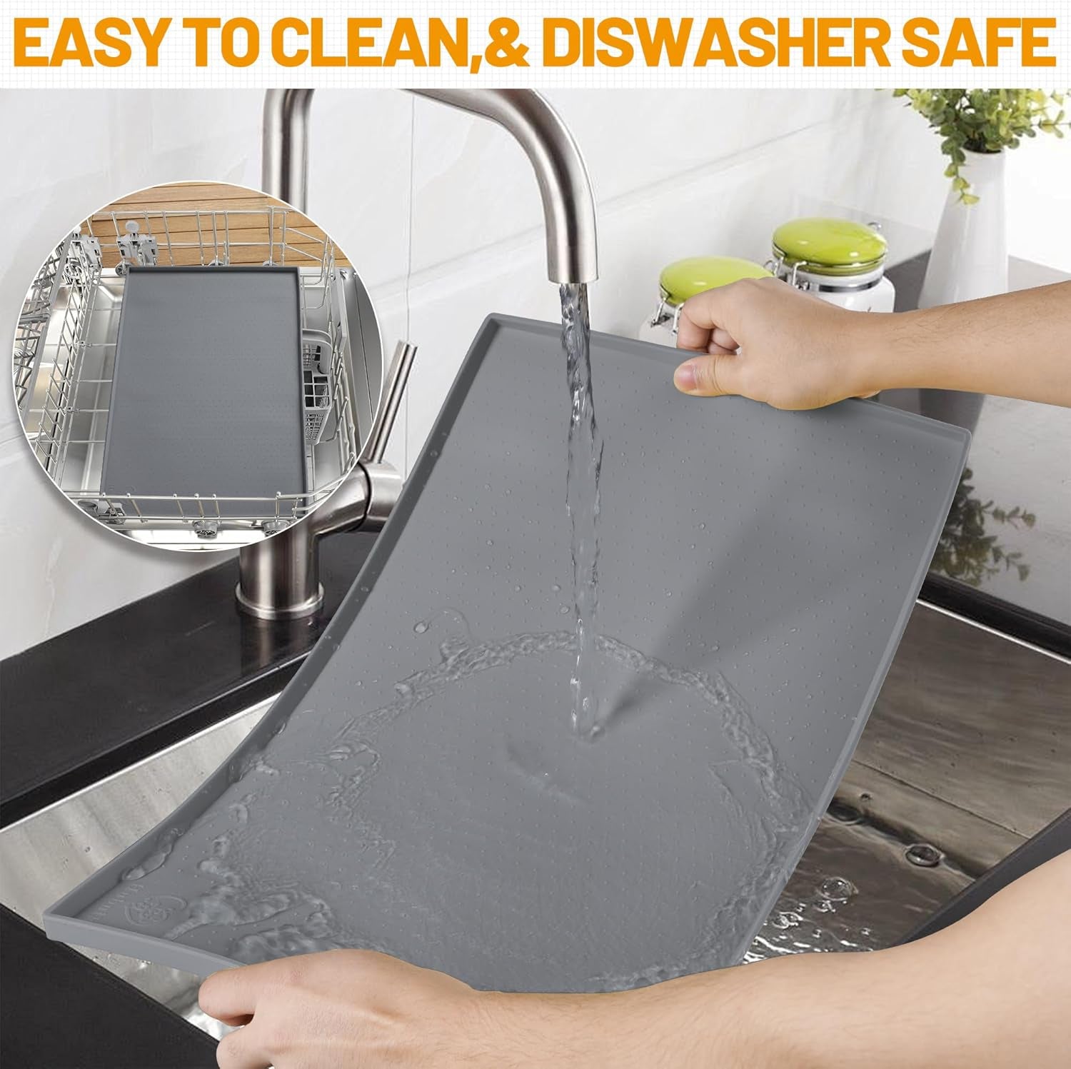 Dog Feeding Mat,100% Waterproof Food Grade Silicone Pet Food and Water Bowl Placemat,Dishwasher, High Raised Edge to Prevent Spills,Nonslip Tray to Stop Messes on Floor (19"X12"X0.5", Grey)