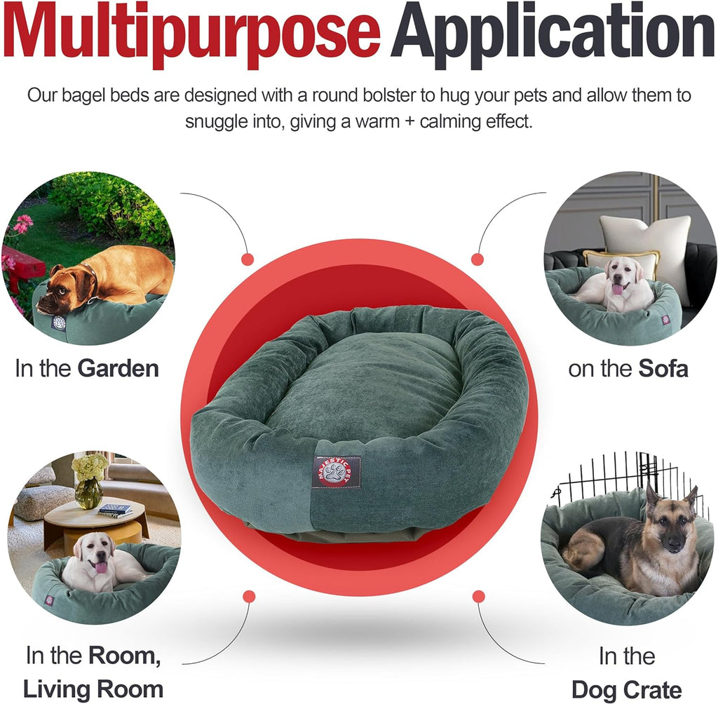 52 Inch Micro Velvet Calming Dog Bed Washable – Cozy Soft round Dog Bed with Spine for Head Support - Fluffy Donut Puppy Mat 52X35X11 (Inch) X- Large – Azure