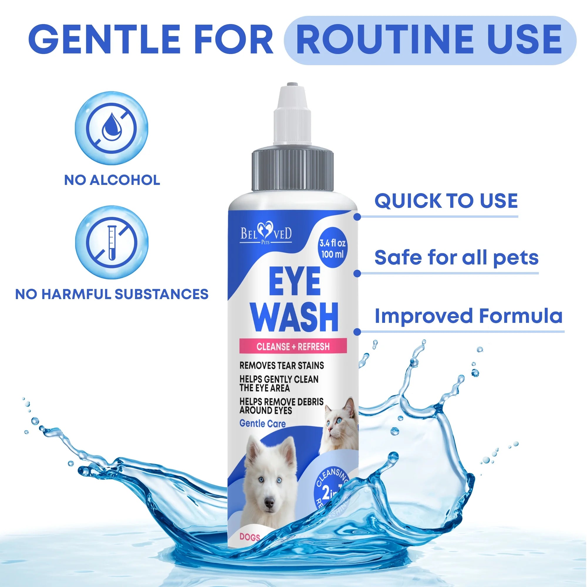 Dog & Cat Eye Care Drops – Helps Clean Eyes, Rinse Away Irritants, Reduce Tear Stains & Support Moisture Comfort – Gentle Eye Wash for Pets
