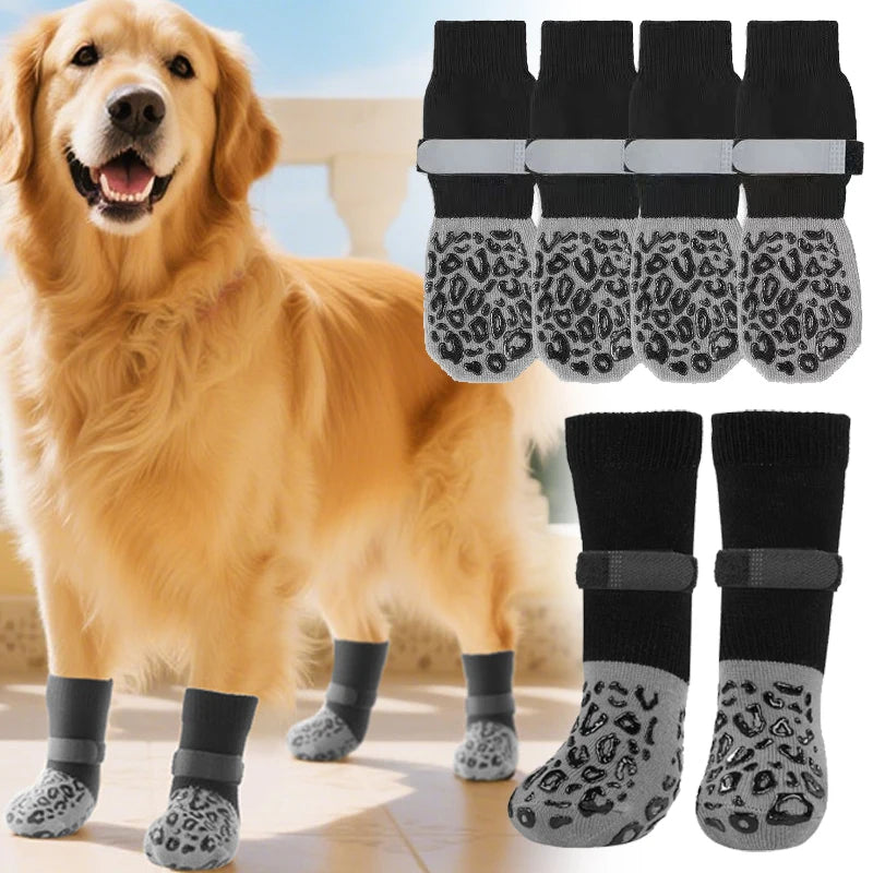 Dog Socks Outdoor Waterproof Dog Shoes Anti-Scratch Adjustable Band Knitted Socks Paw Protection Double-Sided Anti-Slip Dog Sock