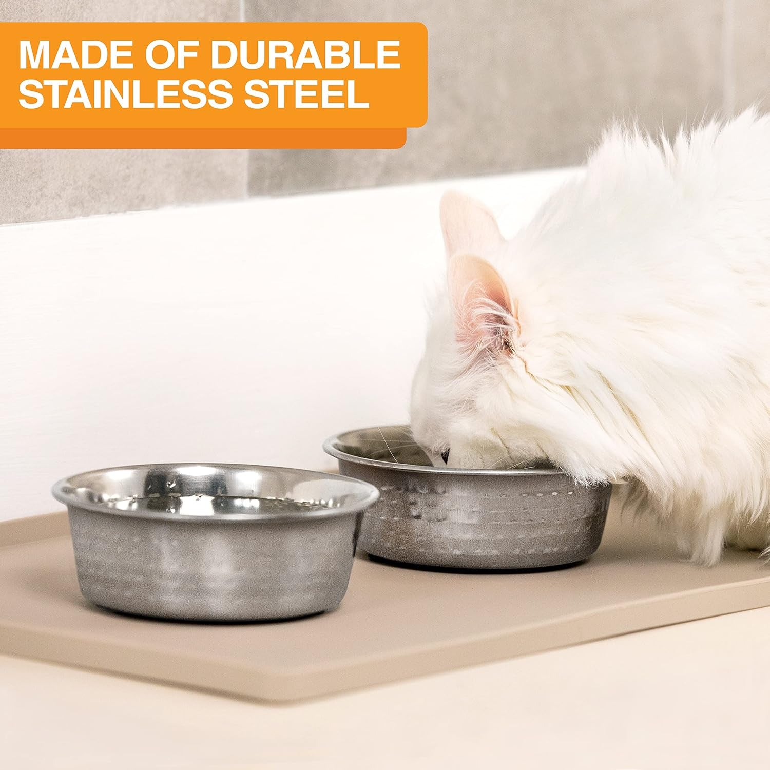 Hammered Decorative Designer Bowls - Luxury Style Premium Dog and Cat Dishes (Large, Stainless)