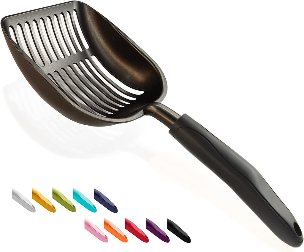 Cat Litter Scoop Non-Stick Metal Deep Shovel Long Handle Black Black Large