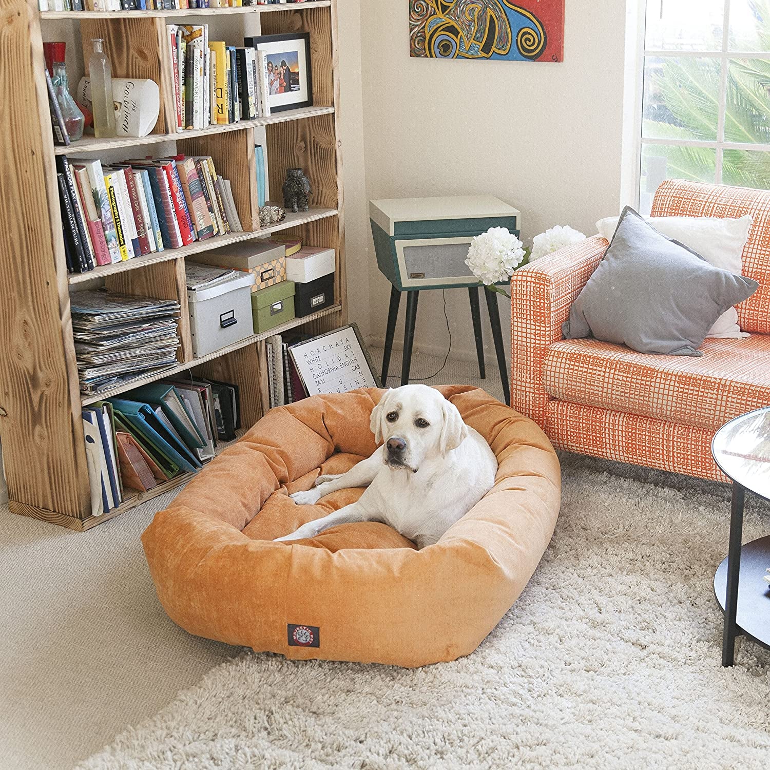 52 Inch Micro Velvet Calming Dog Bed Washable – Cozy Soft round Dog Bed with Spine for Head Support - Fluffy Donut Puppy Mat 52X35X11 (Inch) X- Large – Azure