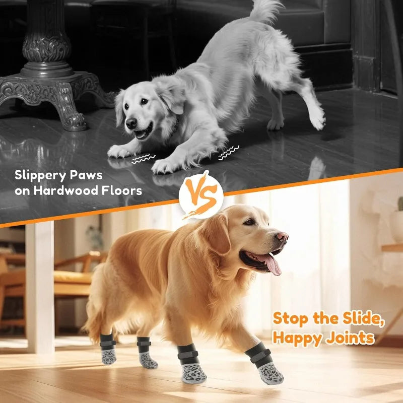 Dog Socks Outdoor Waterproof Dog Shoes Anti-Scratch Adjustable Band Knitted Socks Paw Protection Double-Sided Anti-Slip Dog Sock