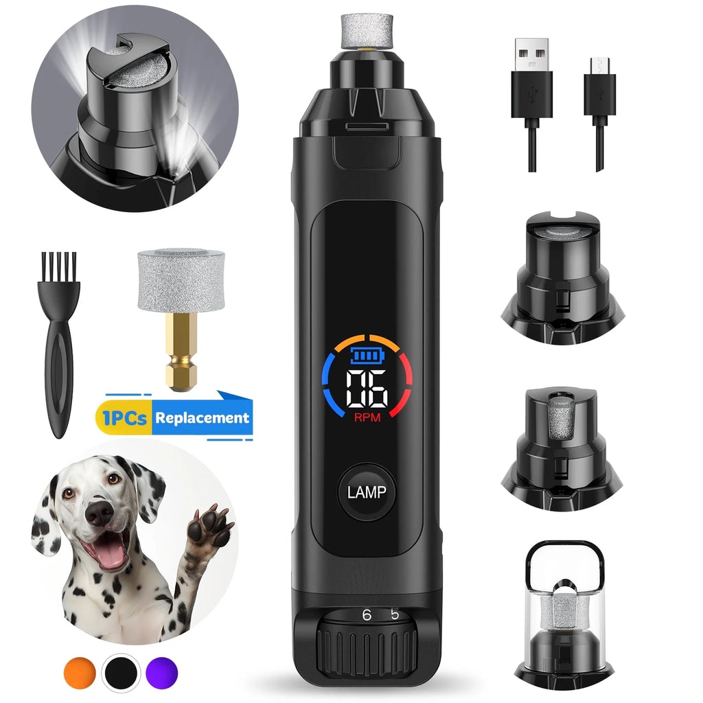 Dog Nail Grinder, 6-Speed Pet Nail Trimmer 2 LED Light Quiet Safe Power Rechargeable Dog Nail Trimmer Painless Paws Grooming & Smoothing Care Tool for Large Medium Small Dogs