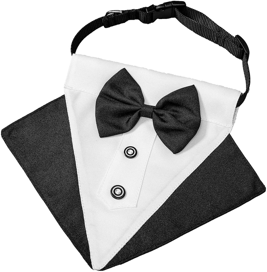 Formal Dog Tuxedo Wedding Pet Bandana Collar with Bow Tie, Adjustable Pet Bowtie Collar Bandana for Large Dog (Large)