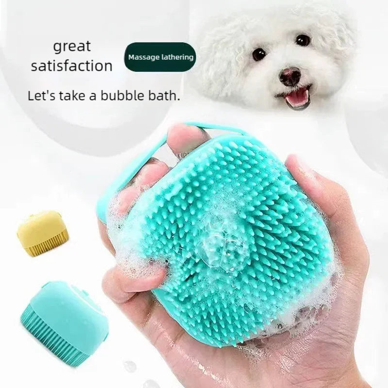 Dog Bathing Brush Pet Massage Brush Shampoo Dispenser Soft Silicone Brush Rubber Bristle for Dogs and Cats Shower Grooming Tool