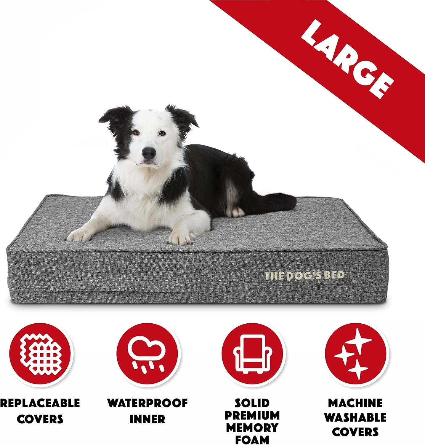 The Dog’S Bed Orthopedic Memory Foam Dog Bed for Large Dogs, Waterproof Washable Cover, Anti-Slip Base, Calming Surface – Certipur-Certified Foam, Grey Linen, 6 Inch Thick