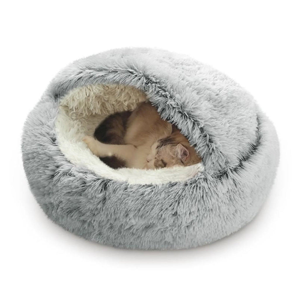 Cat Bed round Plush Hooded Cat Bed Cave, for Indoor Cats or Small Dog Beds, Calming Pet Beds Calm Anti-Nxiety Dog Bed, Waterproof Bottom Washable (16"X16")